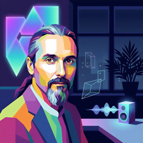 AI dev coding at night at a calm desk setup, stepping back from burnout-driven hustle