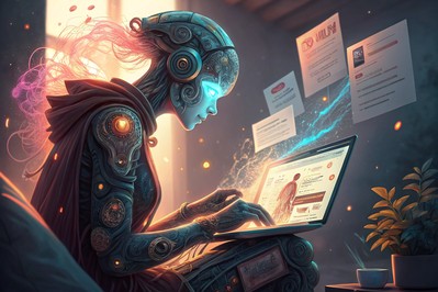 AI reading blog posts on a laptop screen